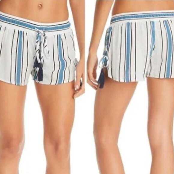 Surf Gypsy Printed Side Lace Up Swim Cover Up Shorts Stripe Beach Blue Sz S - Picture 2 of 5